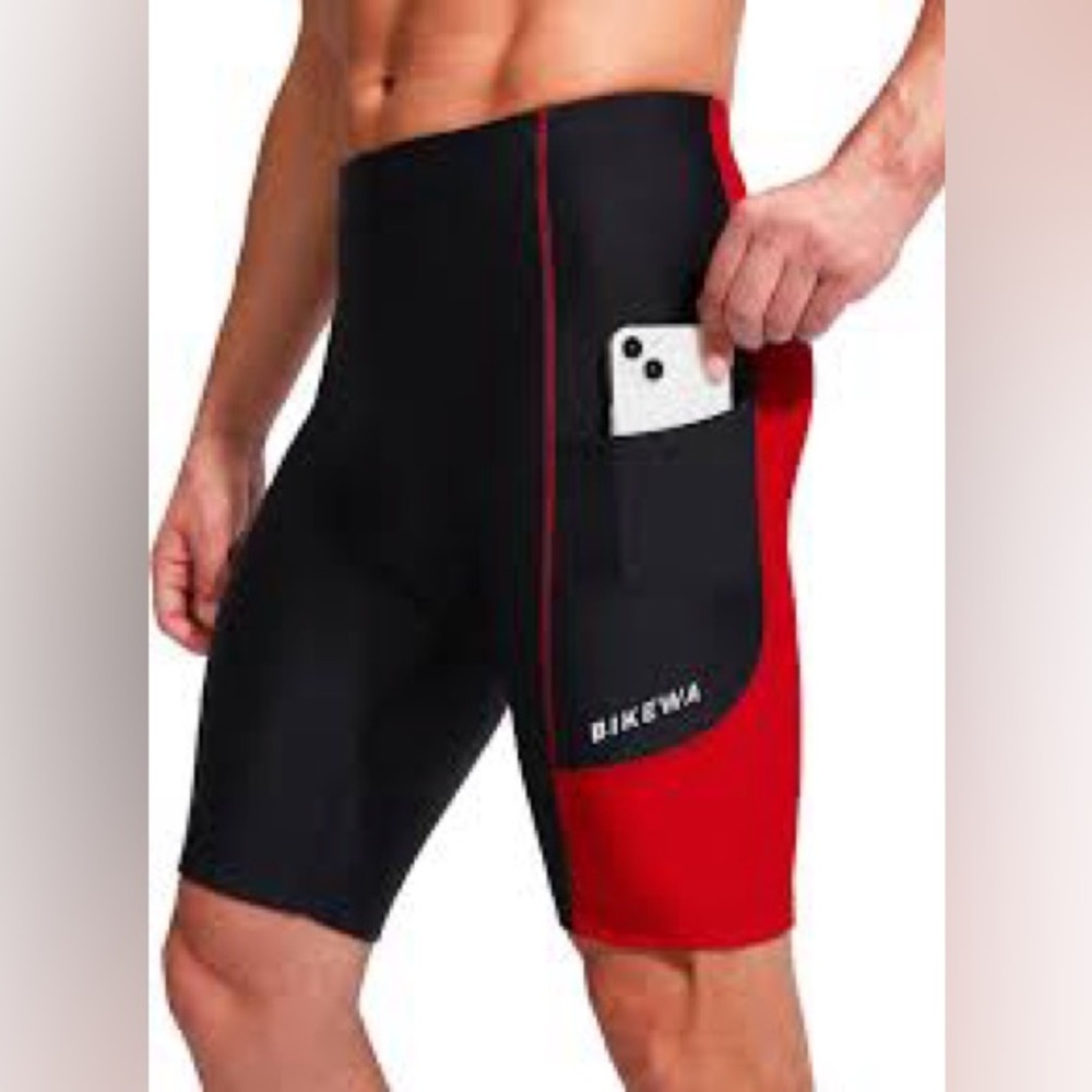 *BIKEWA* Black x Red Padded Cycling Shorts w/ Side & Rear Pockets NWT Size Med
